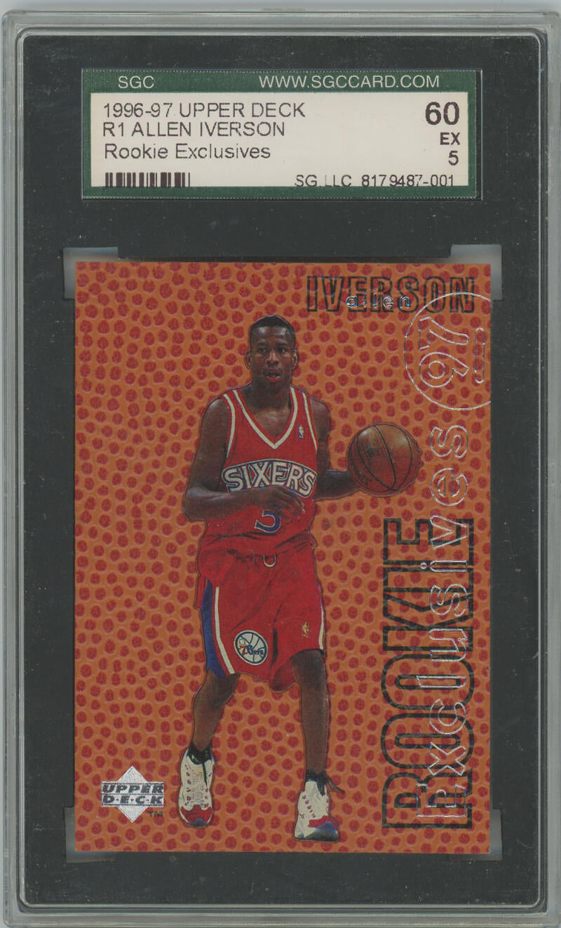 1996-97 Upper Deck Allen Iverson Rookie Exclusives Card. SGC 5 Image 1