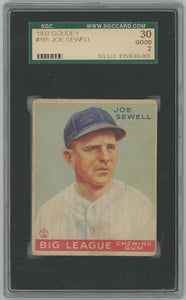 1933 Goudey Joe Sewell #165 Big League Chewing Gum Card. SGC 2 Image 1