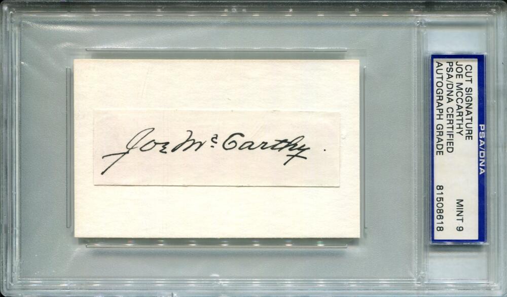 Joe Mccarthy Signed Cut Card. PSA Mint 9 CS Image 1