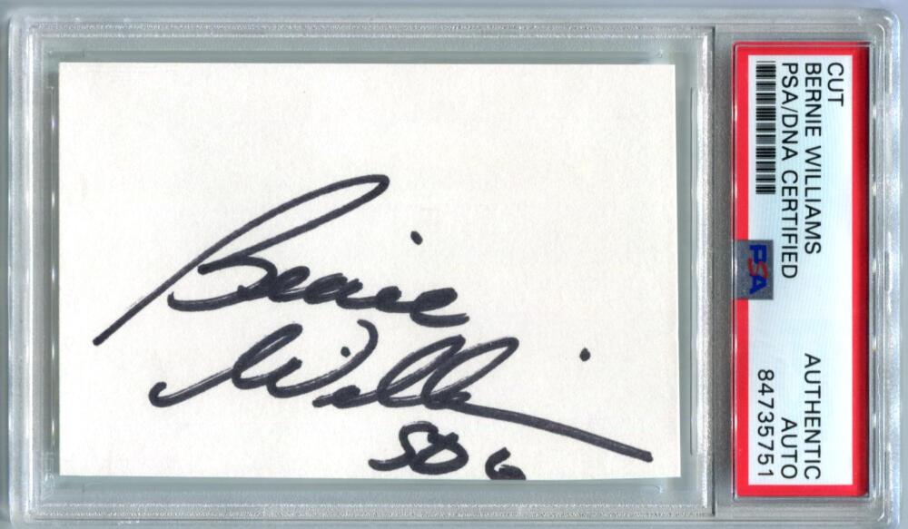 Bernie Williams Signed Inscribed "SDG" Cut Card. Auto PSA Image 1