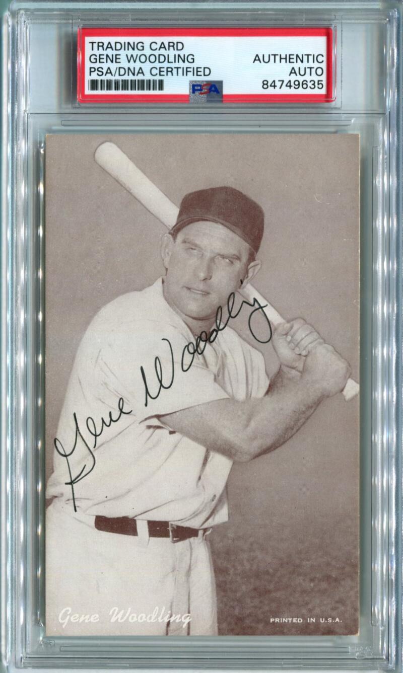 1950's Gene Woodling Signed Exhibit High Grade Card. Auto Mint PSA Image 1