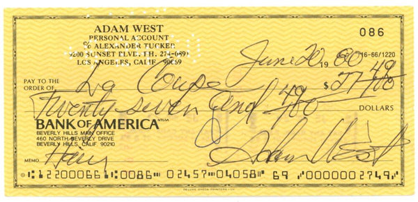 Adam West Signed Check. JSA Image 1