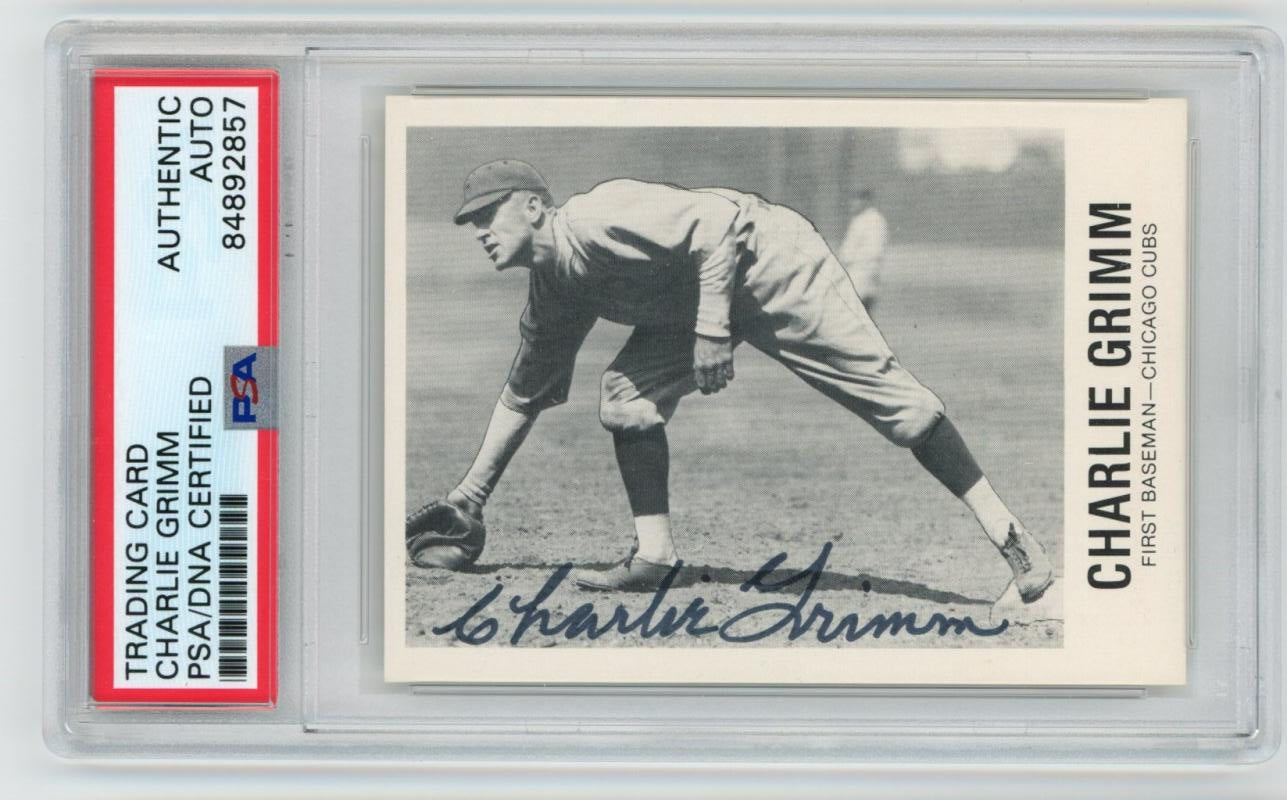 1980 TCMA Charlie Grimm Large Hand Signed Autograph #115. Auto PSA JM Image 1