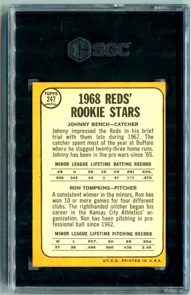 Johhny Bench 1968 Topps Trading Card. SGC Image 2