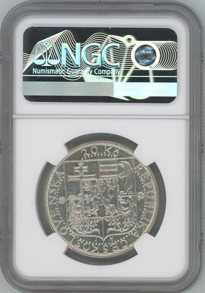 1937 Czechoslov 20 Korun. Tamas G Masaryk. NGC MS61 Image 2