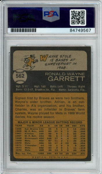 Wayne Garrett Signed1973 Trading Card. PSA Authentic Image 2