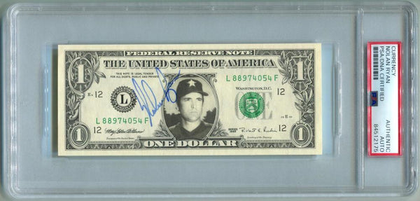 Nolan Ryan Signed Dollar Bill. Auto PSA Image 1