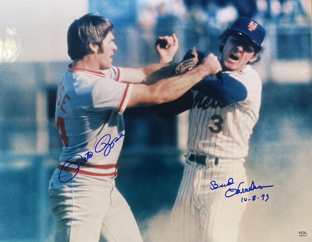 Pete Rose and Buddy Harrelson Signed 16x20 Photograph. Auto PSA Image 1