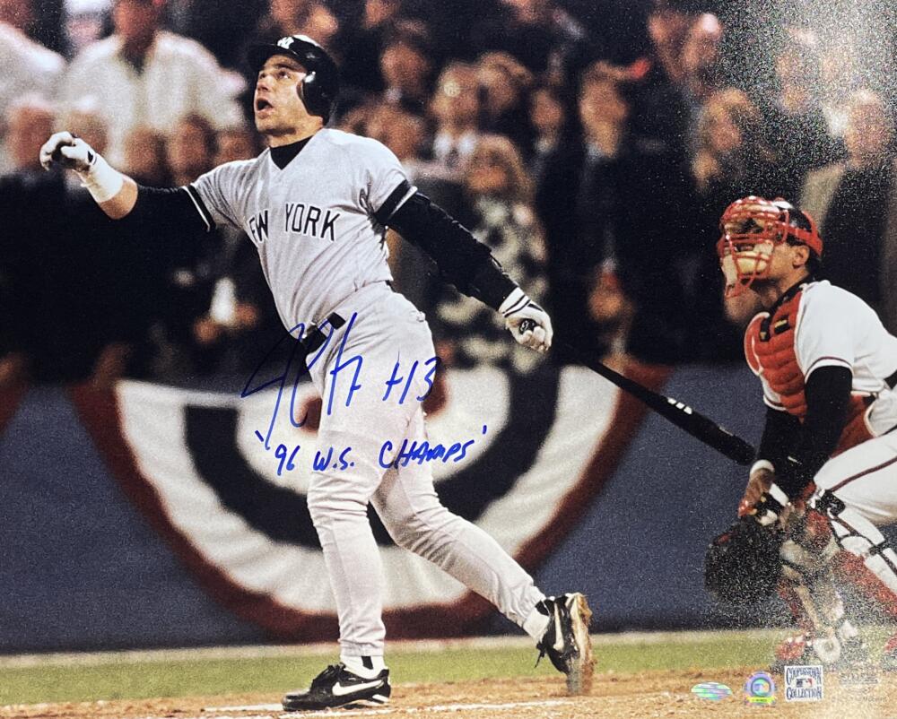 Jim Leyritz Homerun Signed + Inscribed 16x20 Photograph '96 W.S. Champs'. Auto Steiner  Image 1