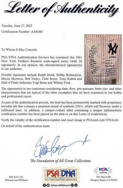 Mitchell & Ness Cooperstown Collection 1961 Yankees Signed Jersey 24 Signatures. Auto PSA  Image 6