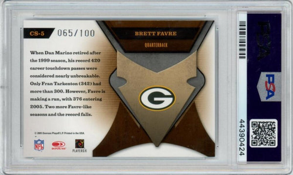 2005 Leaf Materials Brett Favre Certified Skills Blue CS-5 065/100. PSA Mint 9 Image 2