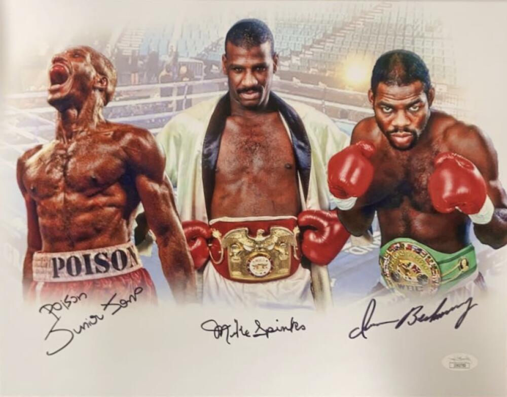 Mike Spinks, Iron Barkley and "Poison" Junior Jones Signed 11x14 Photo. Auto JSA Image 1