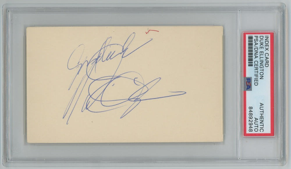 Duke Ellington Signed + Inscribed "Good Luck" 3x5 Index Card. Auto PSA (JM) Image 1