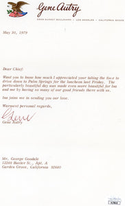 1979 California Angels Gene Autry Signed Letter w/ Envelope. Auto JSA Image 1