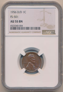 1956 D/D Lincoln Wheat Cent. NGC AU55 BN Image 1