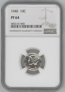 1940 Proof Silver Mercury Dime, NGC PF64 Image 1