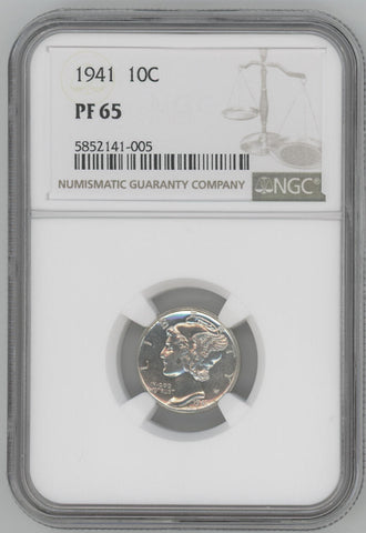 1941 Proof Silver Mercury Dime, NGC PF65 Image 1