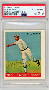 Bill Terry Signed NY Giants Reprint #20. Auto PSA Image 1