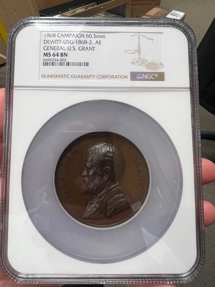 1868 Campaign 60.5mm Dewitt-USG 1868-2, AE General U.S. Grant. NGC MS64 BN Image 1