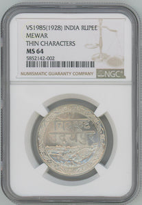 Vs 1985 (1928) India Rupee. Mewar. Thin Characters. NGC MS64 Image 1