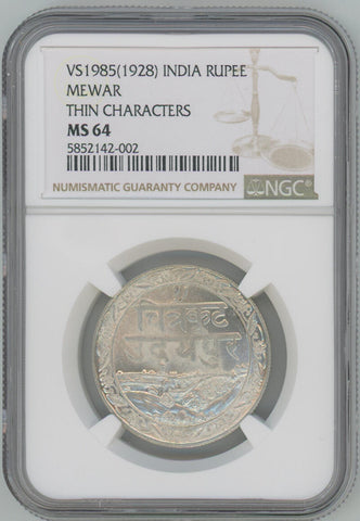 Vs 1985 (1928) India Rupee. Mewar. Thin Characters. NGC MS64 Image 1