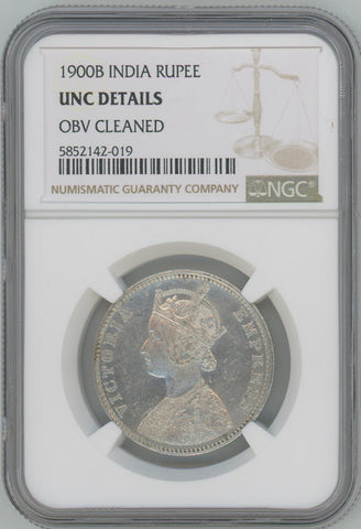 1900 B India Rupee. NGC Unc Details Image 1