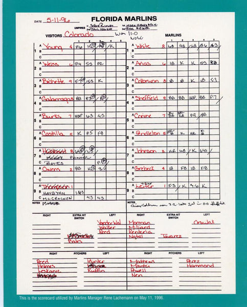 Al Leiter Signed Florida Marlins Line Up Card. Auto JSA Image 2