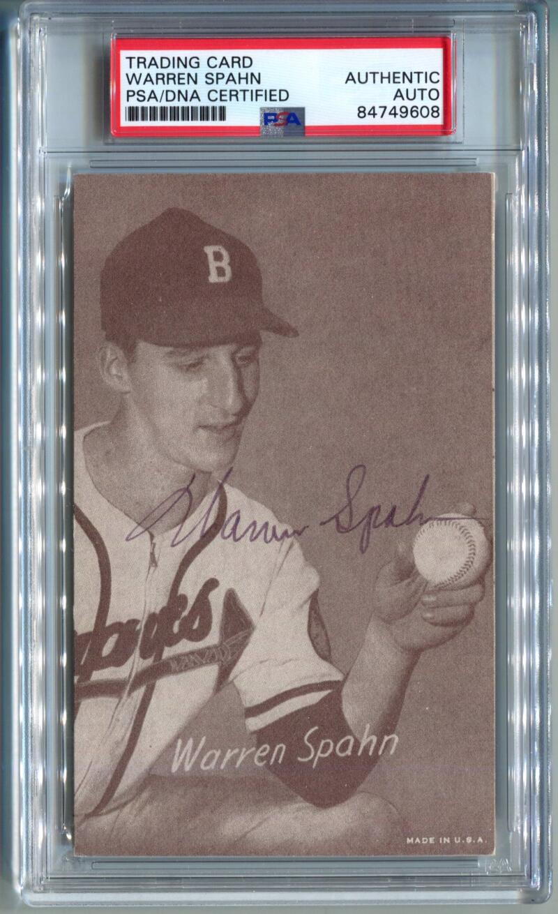 Warren Spahn Signed Exhibit Trading Card. Auto PSA Image 1