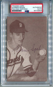 Warren Spahn Signed Exhibit Trading Card. Auto PSA Image 1