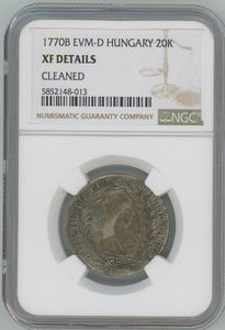 1770 B EVM-D Hungary 20 Krajczar. NGC XF Details. Maria Teresa Image 1