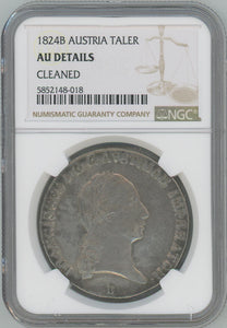 1824 B Austria Taler. NGC AU Details Image 1