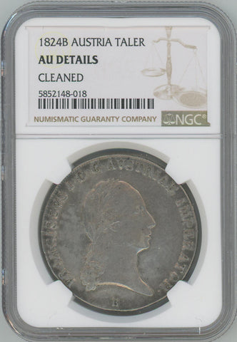 1824 B Austria Taler. NGC AU Details Image 1