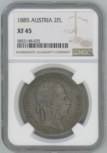 1885 Austria 2 Florin. NGC XF45 Image 1