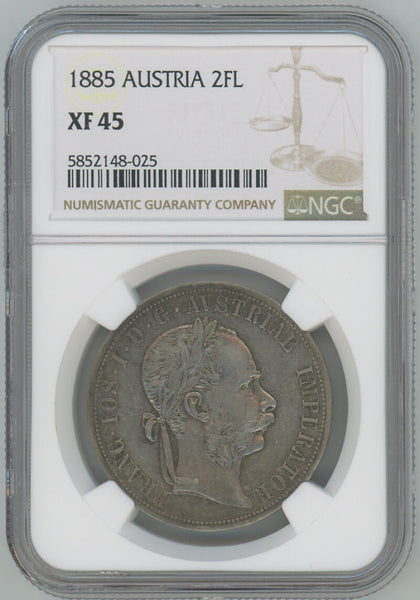 1885 Austria 2 Florin. NGC XF45 Image 1