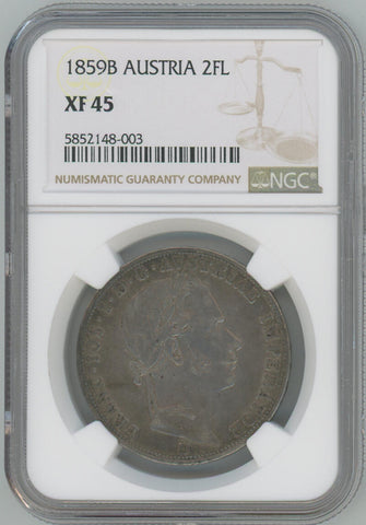 1859 B Austria 2 Florin. NGC XF45 Image 1