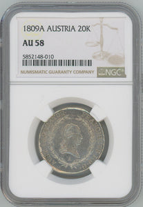 1809 A Austria 20 Kreuzer. NGC AU58 Image 1