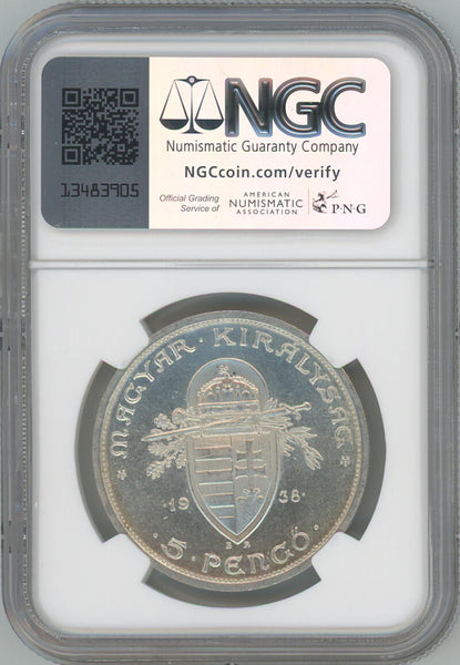 1938 BP Hungary 5 Pengo. Saint Stephen. NGC MS63 Image 2