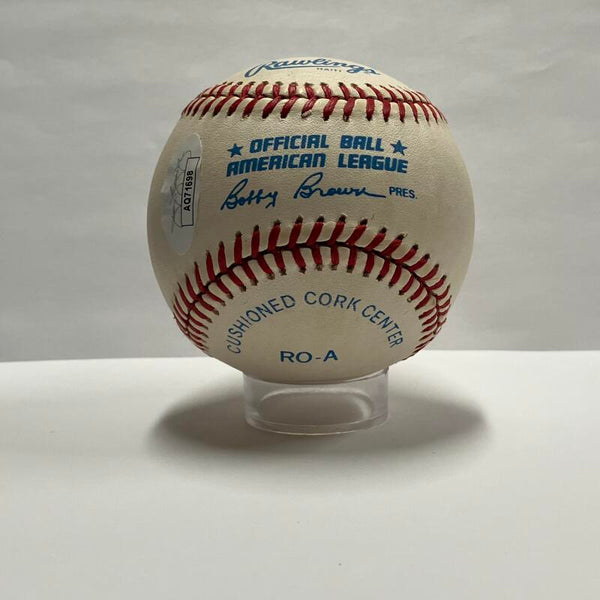 Tom Tresh Single Signed Bobby Brown 1980s Baseball. Auto JSA Image 2