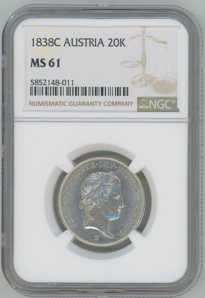 1838 C Austria 20 Kreuzer. NGC MS61 Image 1