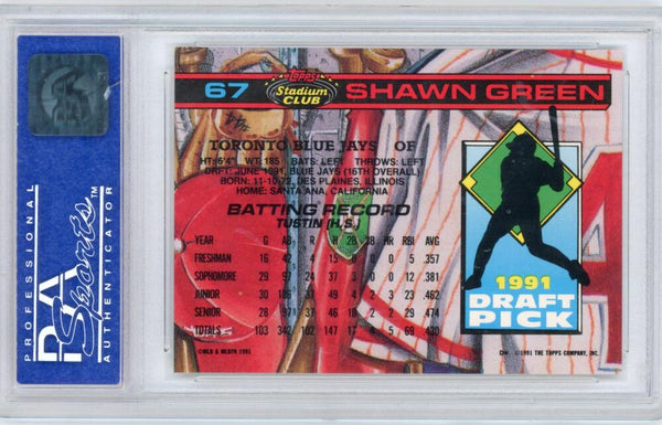 1991 Topps Shawn Greene Stadium Club Rookie. PSA Gem Mint 10 Image 2