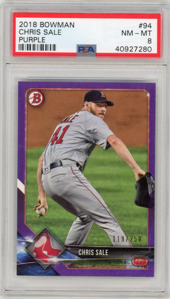 2018 Bowman Chris Sale /250 Purple #94. PSA 8 Image 1