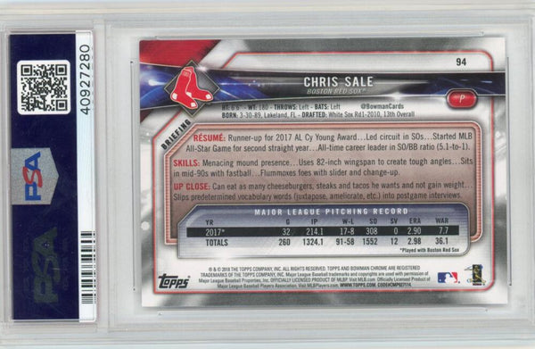 2018 Bowman Chris Sale /250 Purple #94. PSA 8 Image 2