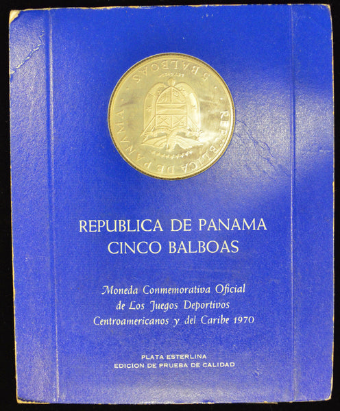 1970 Panama 5 Balboa Proof Silver. Central American and Caribbean Games Commem